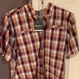 Eddie Bauer red & white plaid short sleeve shirt L